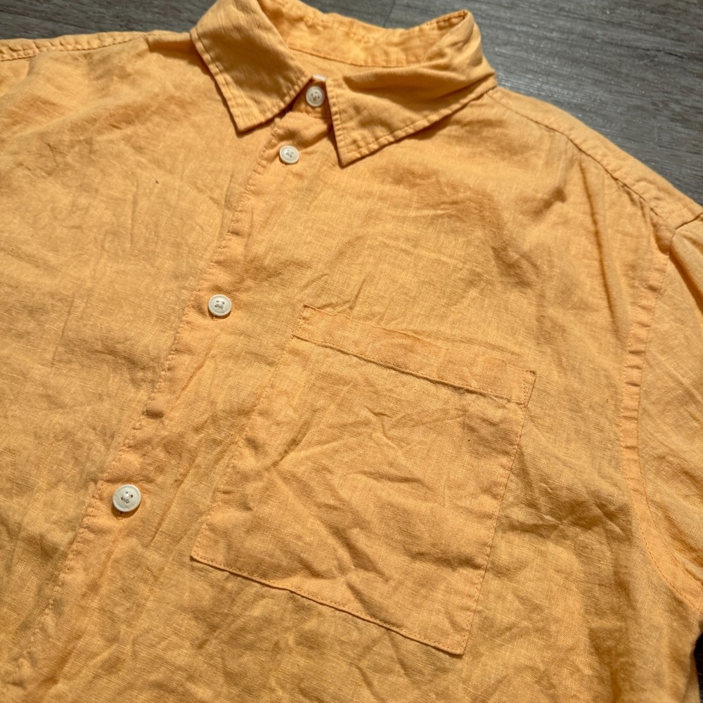 H&M Shirt Mens‎ Medium Orange Linen Blend Short Sleeve Button UP Pocket Adult - Picture 2 of 8